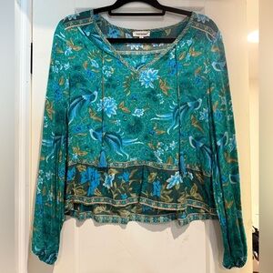TDDPSSHDP Green Boho Floral Blouse- Size S